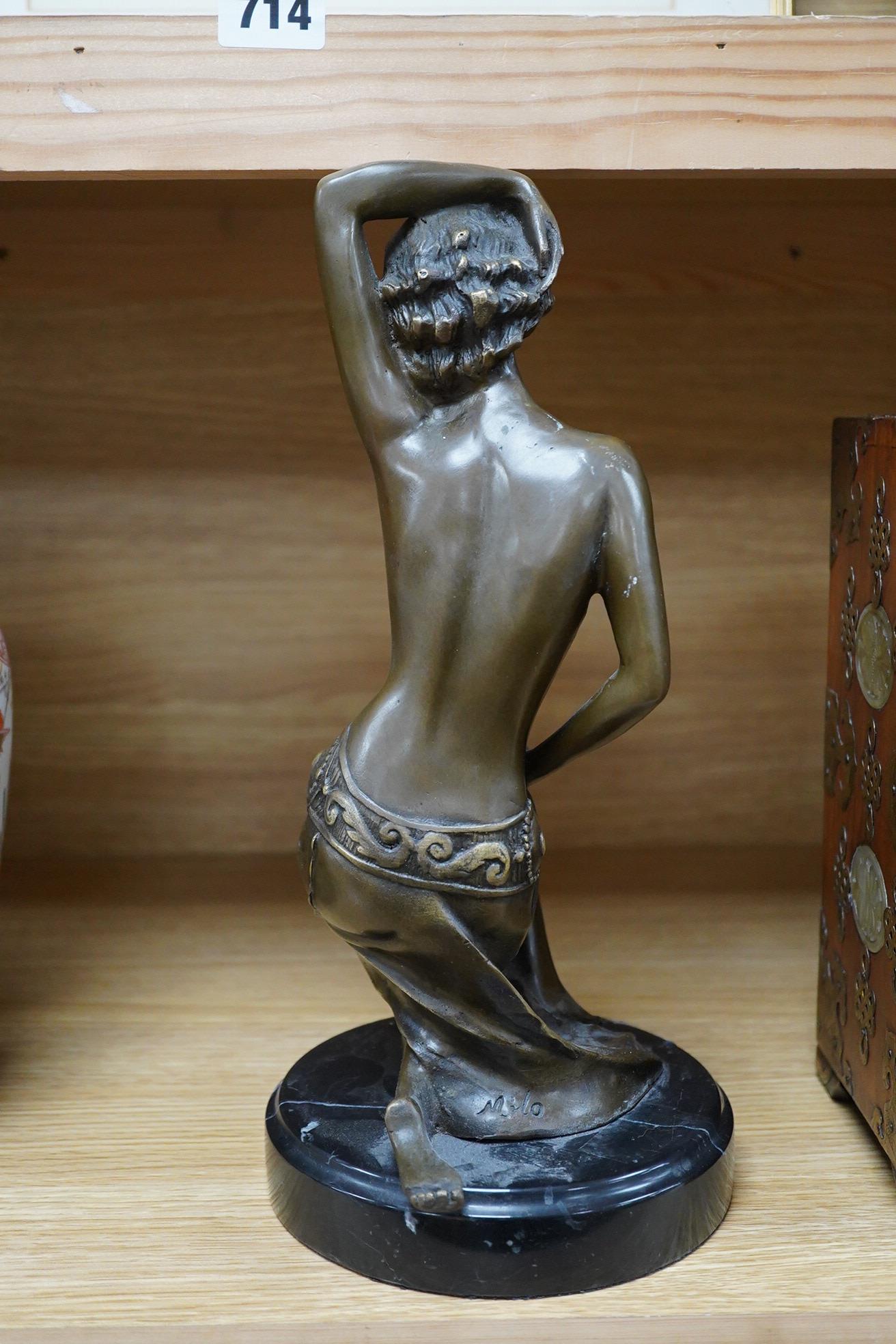 Milo, a bronze sculpture of a nude on bended knee, 32cm high